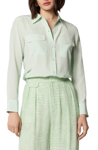 Shop Equipment Signature Slim Fit Silk Button-up Shirt In Misty Jade