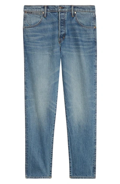 Shop Tom Ford Tapered Fit Stretch Denim Jeans In Washed Blue