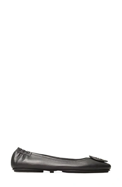 Tory Burch Logo-plaque Leather Ballerina Pumps In Perfect Black