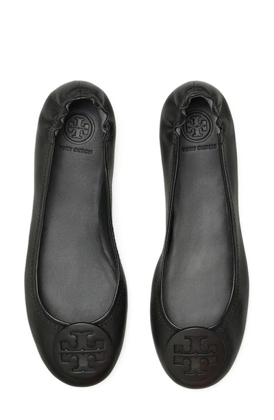 Tory Burch Logo-plaque Leather Ballerina Pumps In Perfect Black