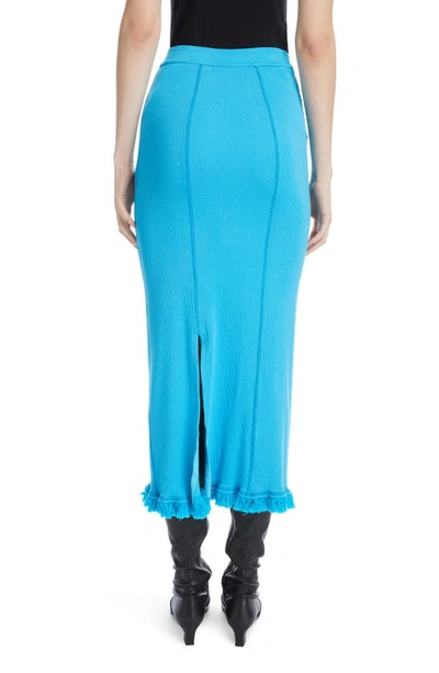 Shop Acne Studios Emara Tassel Hem Rib Pencil Skirt In Turquoise