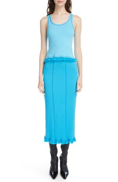 Shop Acne Studios Emara Tassel Hem Rib Pencil Skirt In Turquoise
