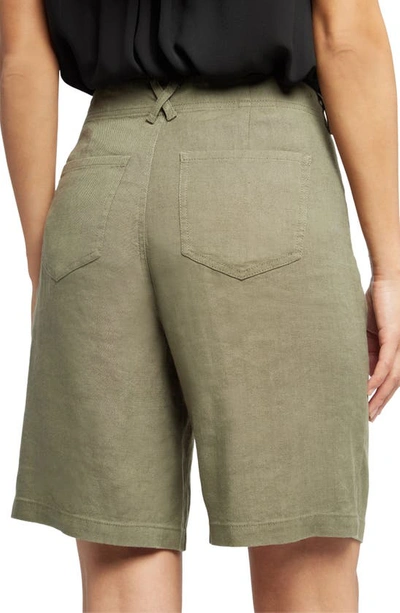 Shop Nydj Linen Blend Bermuda Shorts In Avocado