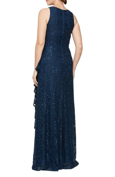 Shop Alex Evenings Ruffle Sequin Lace Gown In Navy