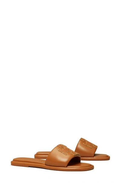 Shop Tory Burch Double-t Leather Sport Slide Sandal In Miele/ Gold