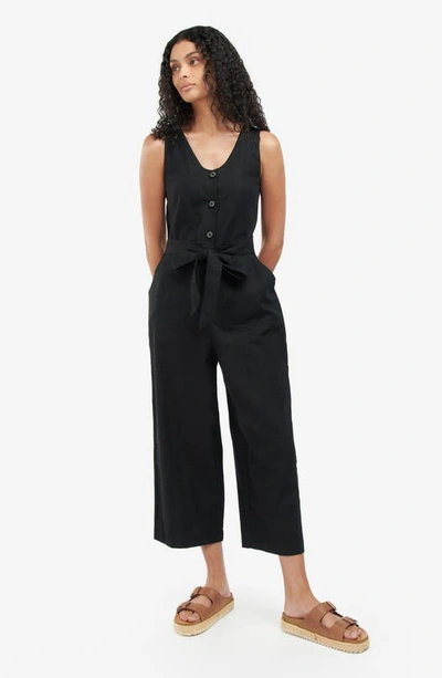 Shop Barbour Penrose Wide Leg Cotton & Linen Jumpsuit In Black