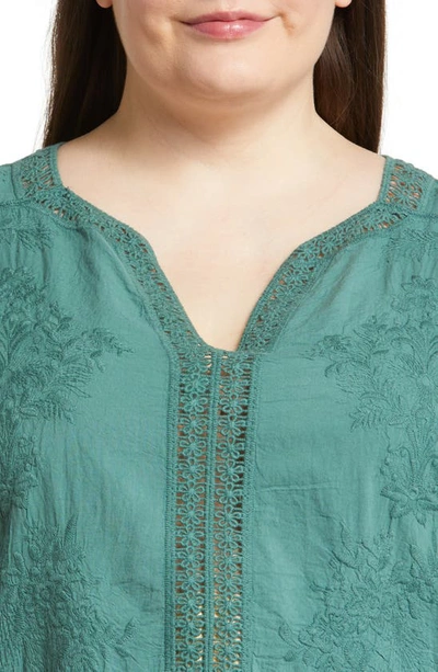 Wit & Wisdom Scallop Lace Trim Cotton Top In Cypress Green