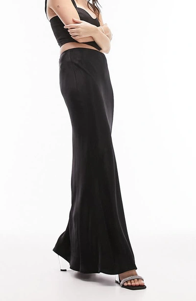 Shop Topshop Bias Cut Satin Maxi Skirt In Black