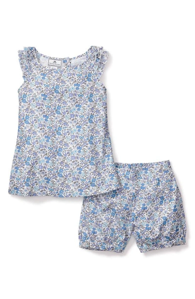Shop Petite Plume Kids' Fleur Dazur Amelie Floral Two-piece Short Pajamas In Blue
