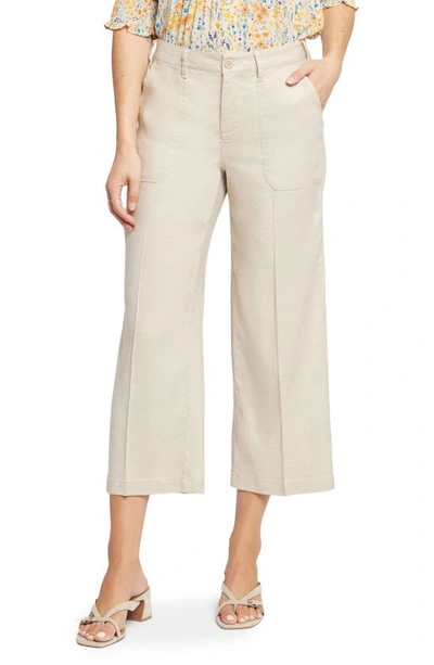 Shop Nydj Linen Blend Crop Wide Leg Pants In Feather