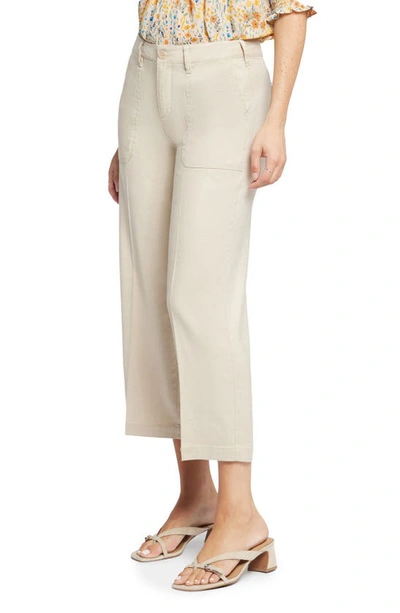 Shop Nydj Linen Blend Crop Wide Leg Pants In Feather