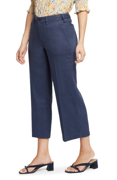 Shop Nydj Linen Blend Crop Wide Leg Pants In Oxford Navy