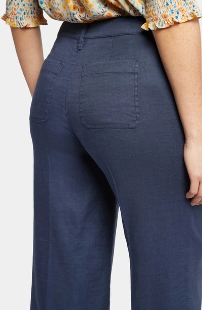 Nydj Linen Blend Crop Wide Leg Pants In Oxford Navy