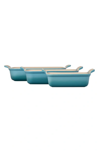 Le Creuset The Heritage Set Of 3 Rectangular Baking Dishes In Caribbean