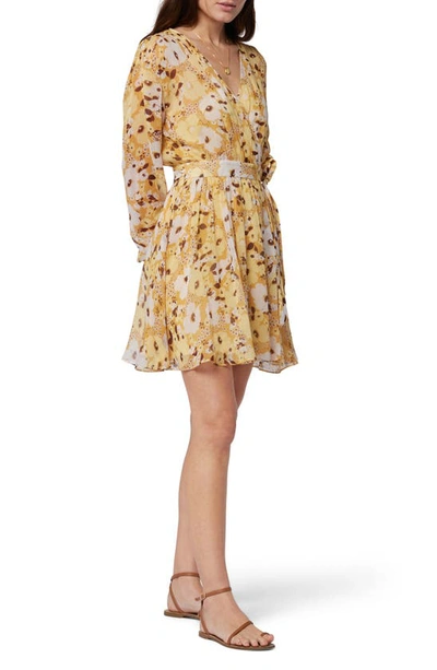 Shop Joie Clara Floral Long Sleeve Silk Minidress In Amber Gold Multi