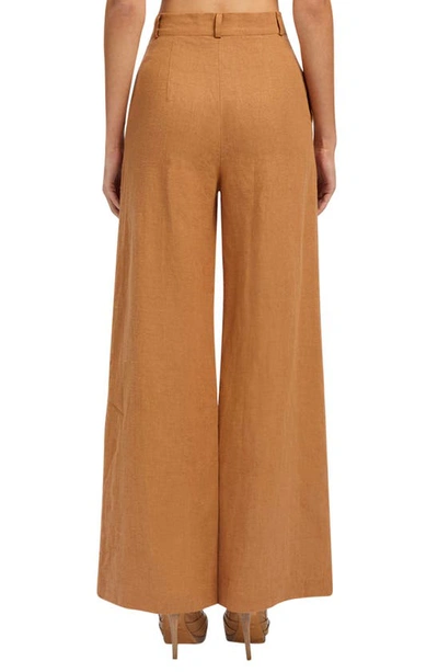 Shop Bardot Enya High Waist Wide Leg Linen Pants In Camel