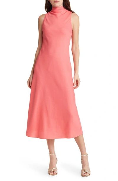 Shop Ted Baker Eleanar High Cowl Neck Midi Dress In Coral