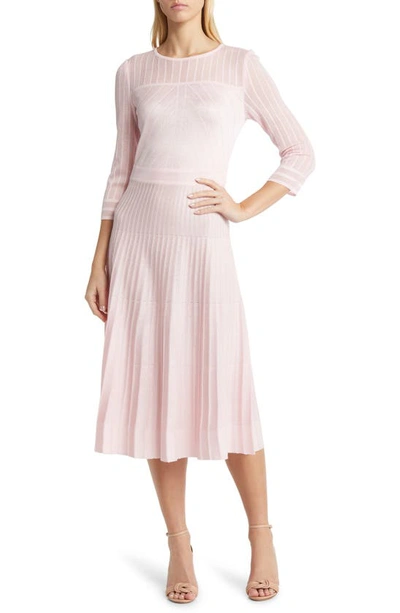 Shop Misook Geometric Pleated Long Sleeve Dress In Rose Petal