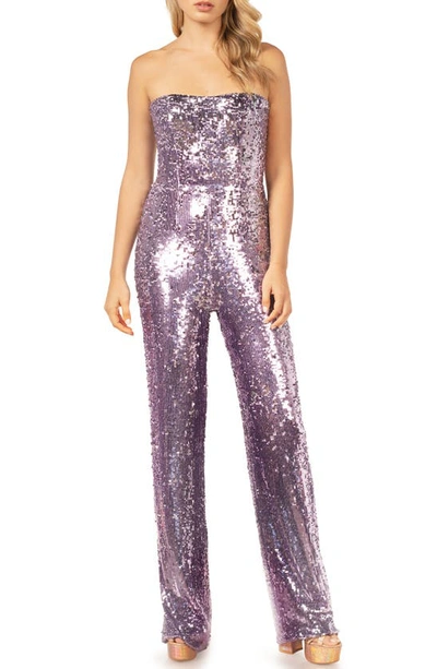 Shop Dress The Population Andy Sequin Strapless Jumpsuit In Lavender Multi