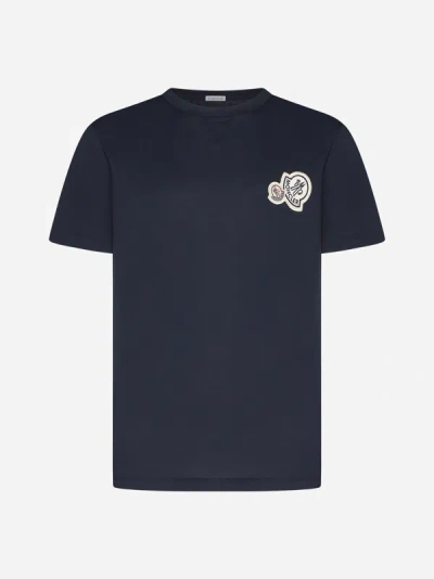 Shop Moncler Double Logo-patch Cotton T-shirt In Blue