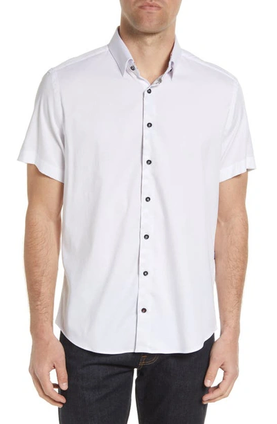 Shop Stone Rose Stretch Short Sleeve Button-up Shirt In White