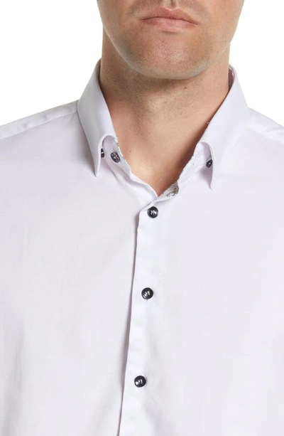 Stone Rose Stretch Short Sleeve Button-up Shirt In White