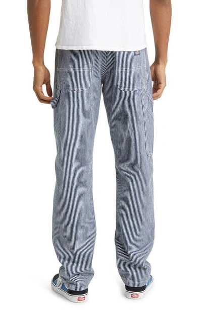 Shop Dickies Garyville Hickory Stripe Straight Leg Carpenter Pants In Ecru/ Airforce Blue