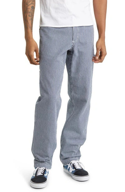 Shop Dickies Garyville Hickory Stripe Straight Leg Carpenter Pants In Ecru/ Airforce Blue