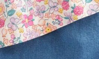 Shop Mini Boden Floral Cotton Blouse & Denim Pants Set In Berry Pink Butterfly