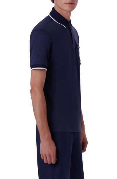 Shop Bugatchi Solid Pima Cotton Zip Polo Shirt In Navy