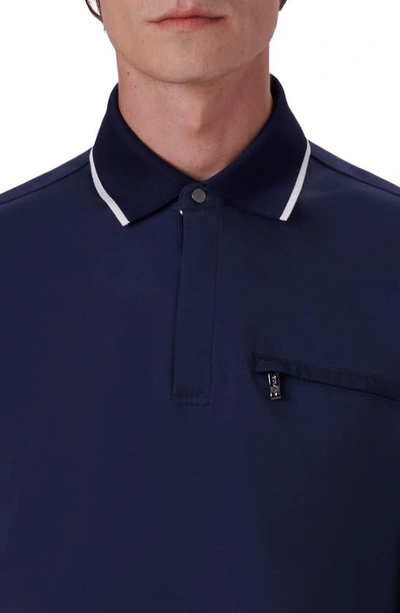 Shop Bugatchi Solid Pima Cotton Zip Polo Shirt In Navy