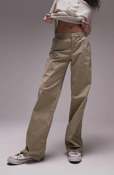Shop Topshop Relaxed Straight Leg Stretch Twill Chino Pants In Camel