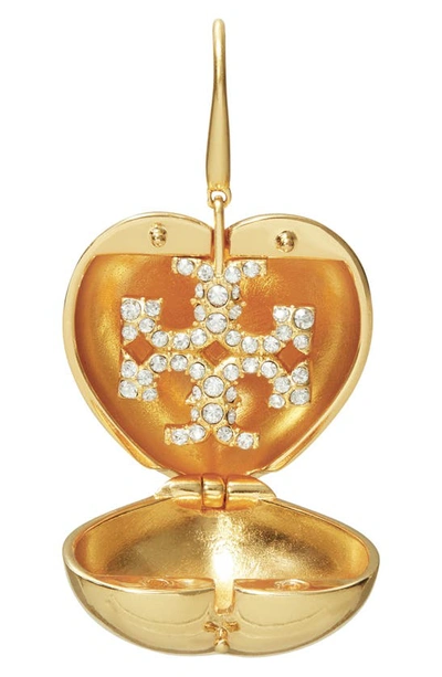 Tory Burch Women's Heart Locket 18k Gold-plated & Crystal Earrings In Rolled Brass