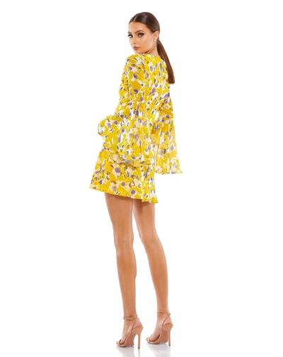 Shop Mac Duggal Floral Bell Sleeve Mini Dress - Final Sale In Yellow Multi
