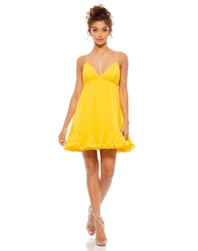 Shop Mac Duggal Ruffle V-neck Criss-cross Mini Dress - Final Sale In Marigold