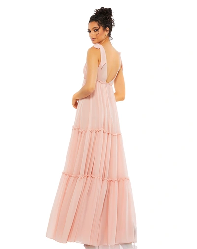 Mac Duggal Tiered V-neck Plunging Maxi Dress In Blush