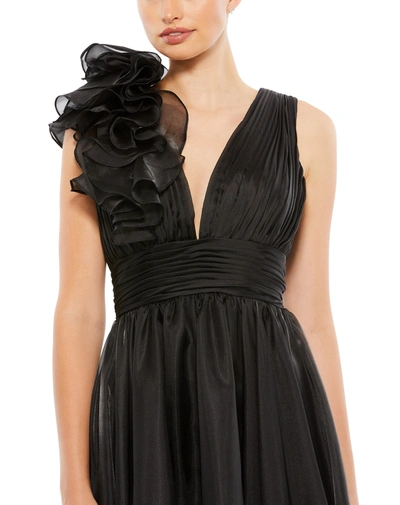 Shop Mac Duggal Plunging Ruffled A-line Cocktail Dress In Black