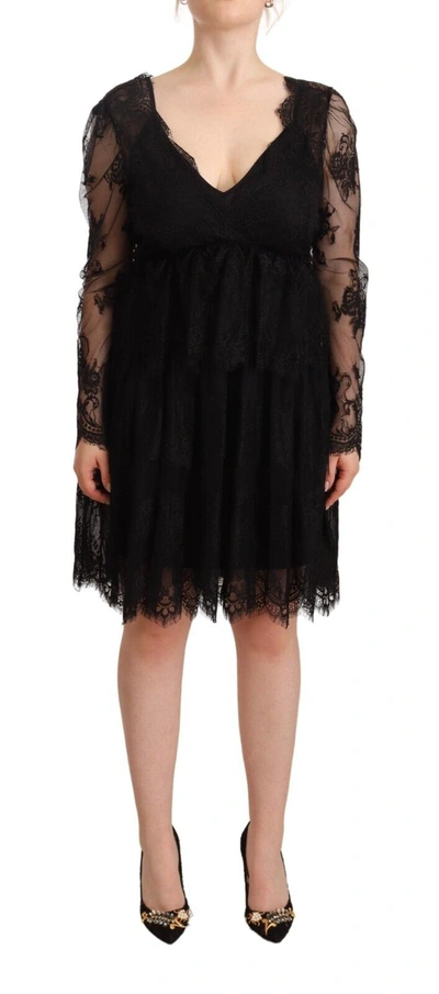 Shop Aniye By Black Floral Lace Cotton Long Sleeves V-neck Shift Women's Dress