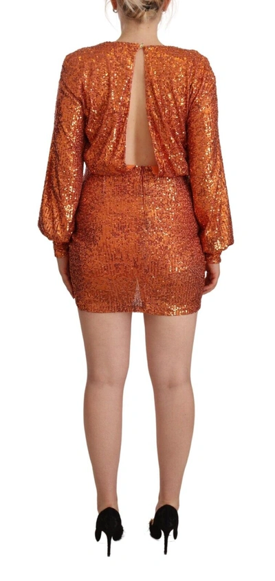 Shop Aniye By Orange Sequined Long Sleeves Mini Sheath Wrap Women's Dress