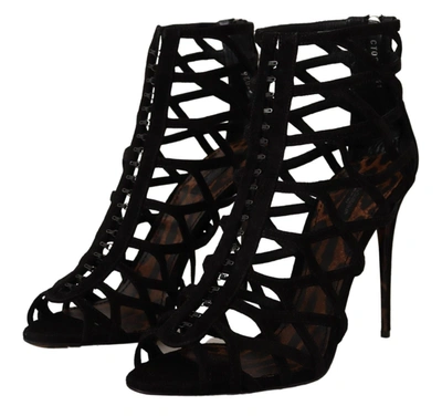 Shop Dolce & Gabbana Black Suede Stiletto Heels Bette Sandals Women's Shoes