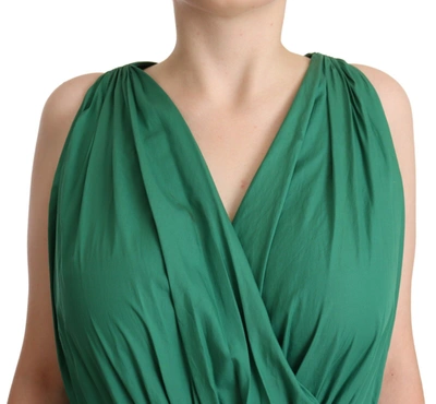 Shop Dolce & Gabbana Green Cotton Sleeveless V-neck Women's Dress