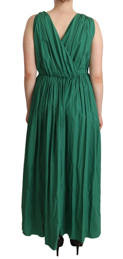 Shop Dolce & Gabbana Green Cotton Sleeveless V-neck Women's Dress