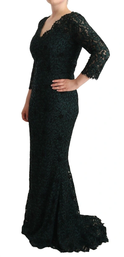 Shop Dolce & Gabbana Green Floral Lace Maxi Floor Length Women's Dress