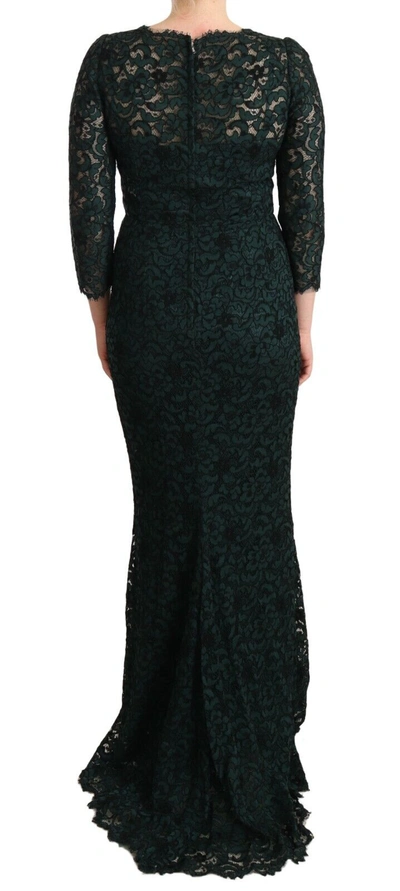 Shop Dolce & Gabbana Green Floral Lace Maxi Floor Length Women's Dress