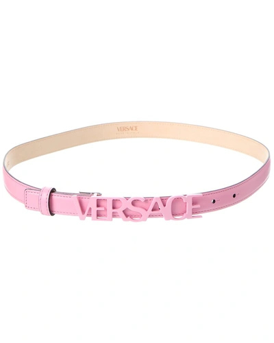 Shop Versace Logo Leather Belt In Pink
