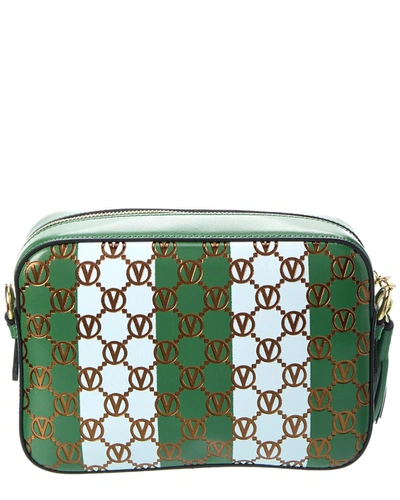 Shop Valentino By Mario Valentino Babette Monogram Stripes Leather Crossbody In Green