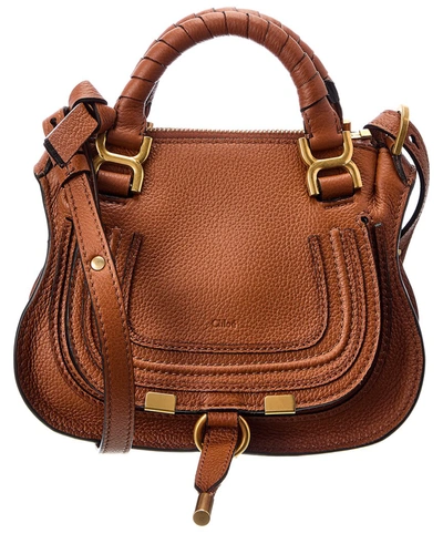 Shop Chloé Marcie Mini Double Carry Leather Shoulder Bag In Brown
