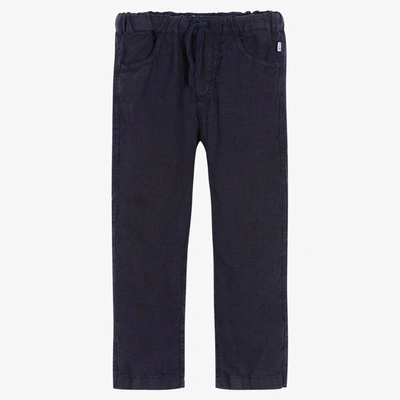Shop Il Gufo Boys Navy Blue Linen Trousers
