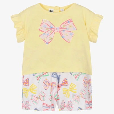 Shop Ido Baby Girls Yellow Bow Print Cotton Shorts Set