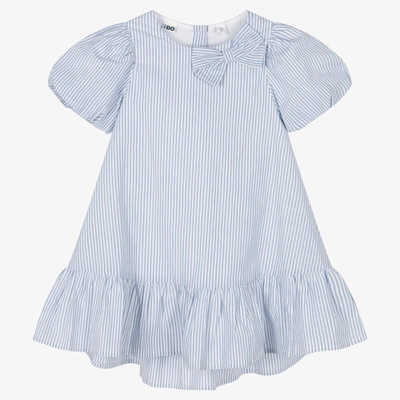 Shop Ido Baby Girls Blue Striped Cotton Dress